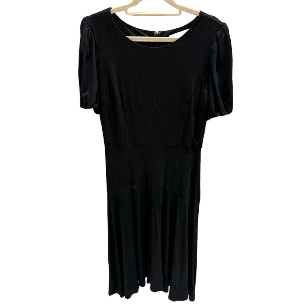 Loft Women's Size 6 Fit & Flare Dress  Black Solid Mid Calf Formal Rayon